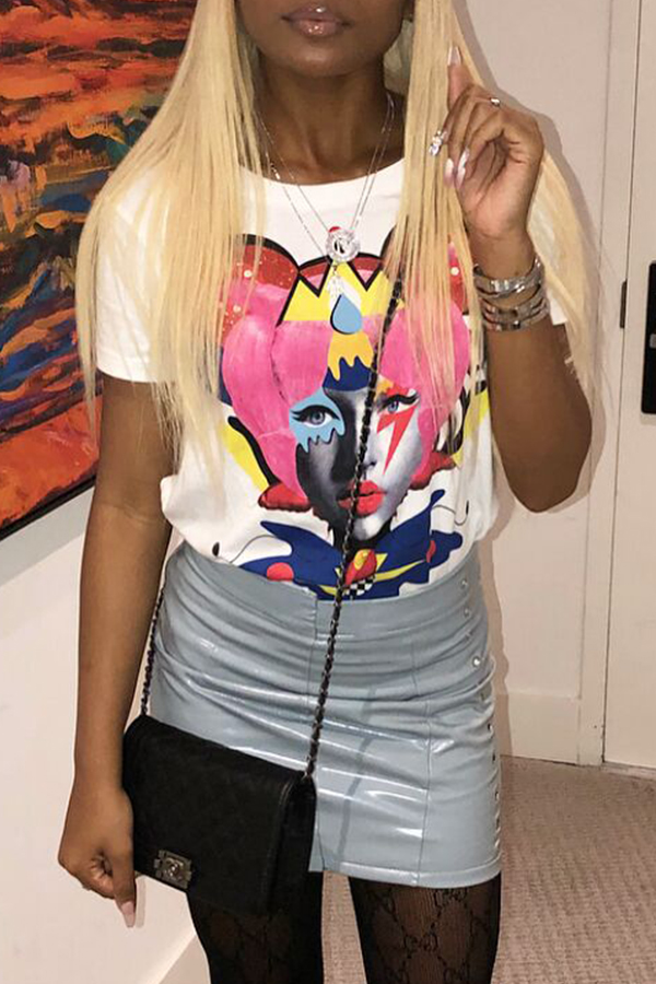 

Lovely Casual Print White T-shirt