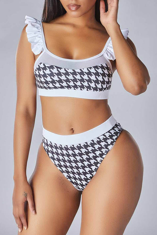 Lovely Patchwork Black Bathing Suit Two-piece Swimsuit