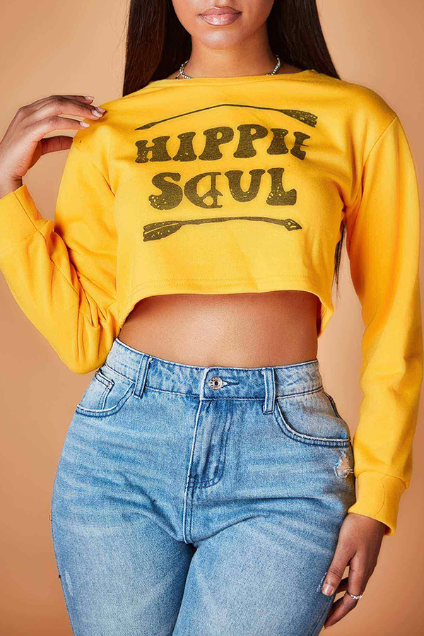 

Lovely Casual Letter Print Yellow Sweatshirt Hoodie