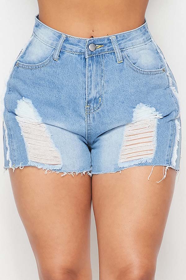 

Lovely Casual Hollow-out Blue Shorts