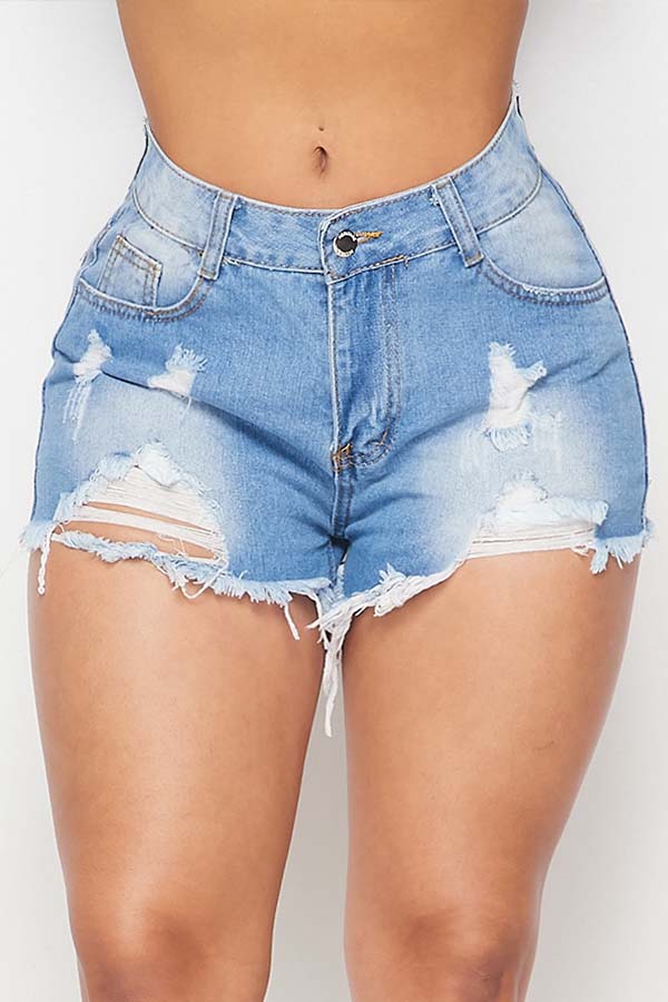 

Lovely Trendy Broken Holes Blue Shorts