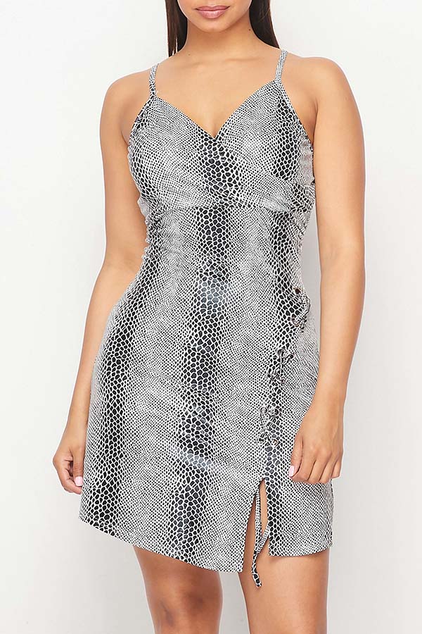 

Lovely Casual Snakeskin Print Mini Dress, Cobra