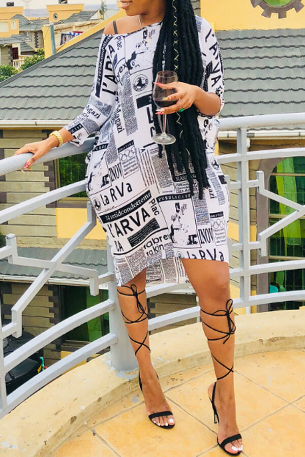 

LW Casual Print White Knee Length Dress