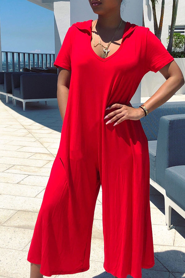 

Lovely Leisure Basic Loose Red One-piece Jumpsuit