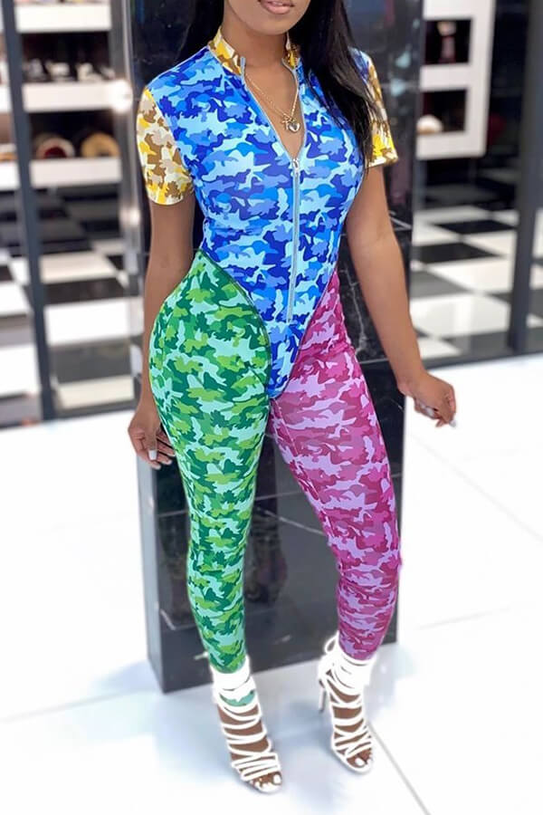 

Lovely Casual Patchwork Multicolor One-piece Jumpsuit, Multi