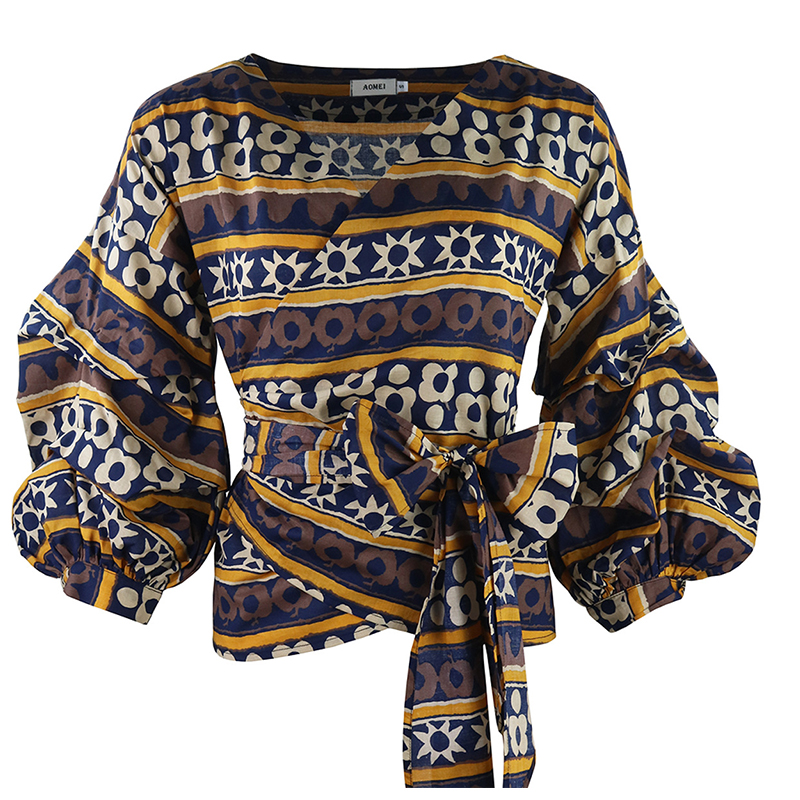 

Lovely Trendy Lace-up Print Multicolor Blouse, Multi