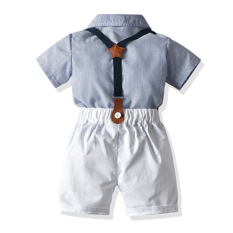 

Lovely Trendy Striped Baby Blue Boy Two-piece Shorts Set