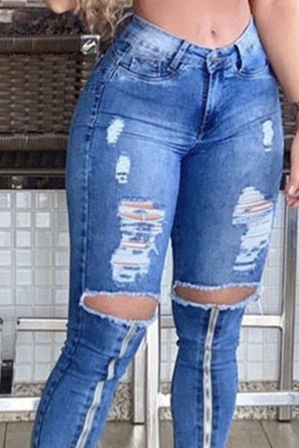 

Lovely Casual Hollow-out Baby Blue Shorts