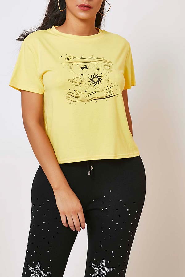 

Lovely Leisure Print Yellow T-shirt