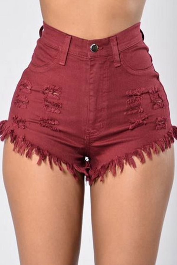 

Lovely Trendy Tassel Design Wine Red Shorts