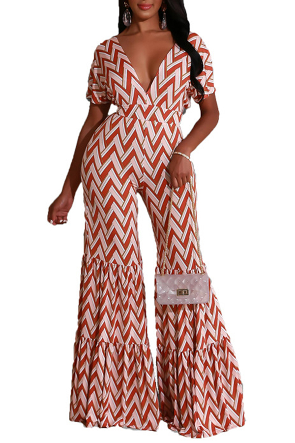 

Lovely Trendy Deep V Neck Print Pink One-piece Jumpsuit