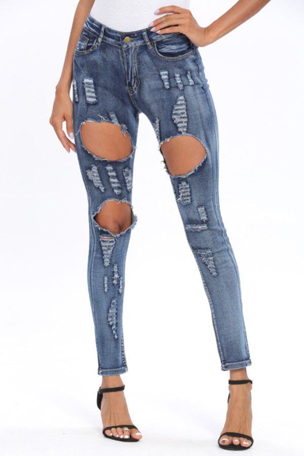 

Lovely Stylish Broken Holes Blue Jeans
