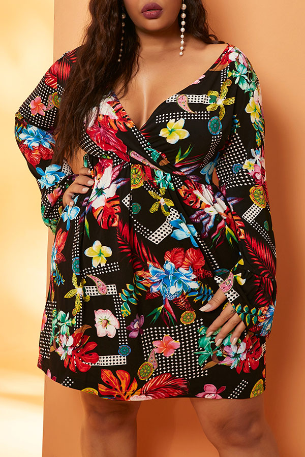 

Lovely Casual Print Black Knee Length Plus Size Dress
