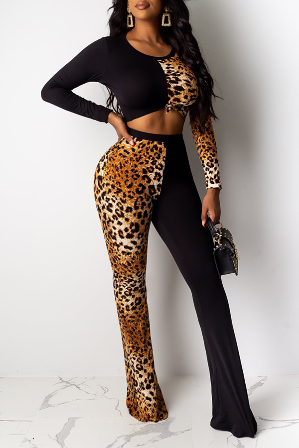 

Lovely Casual Patchwork Black Two-piece Pants Set