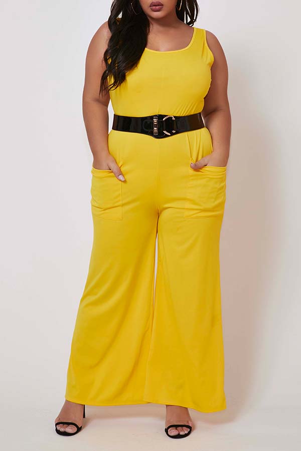 

Lovely Casual Basic Yellow Plus Size One-piece Jumpsuit