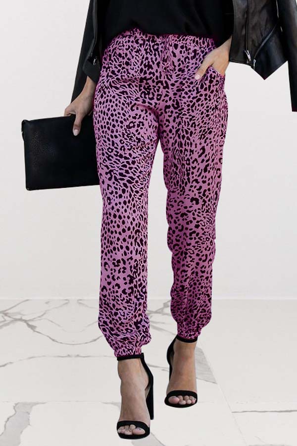 

Lovely Trendy Leopard Print Purple Pants