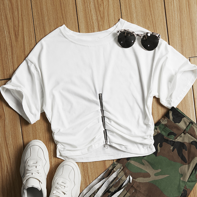 

Lovely Leisure Zipper Design White T-shirt