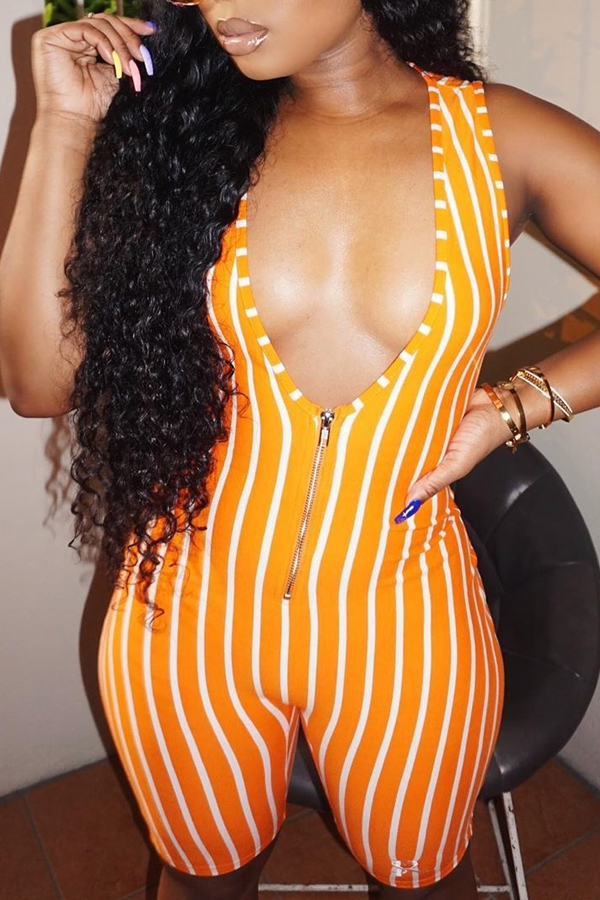 

Lovely Leisure Striped Orange One-piece Romper