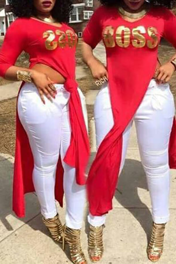 

Lovely Casual Letter Print Red T-shirt