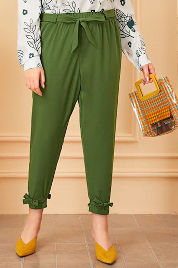 

Lovely Casual Lace-up Green Plus Size Pants