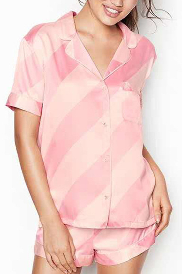 

Lovely Casual Striped Pink Sleepwear