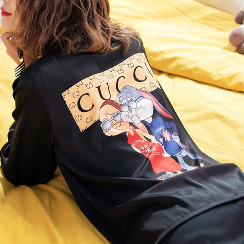 

Lovely Leisure Cartoon Print Black Sleepwear