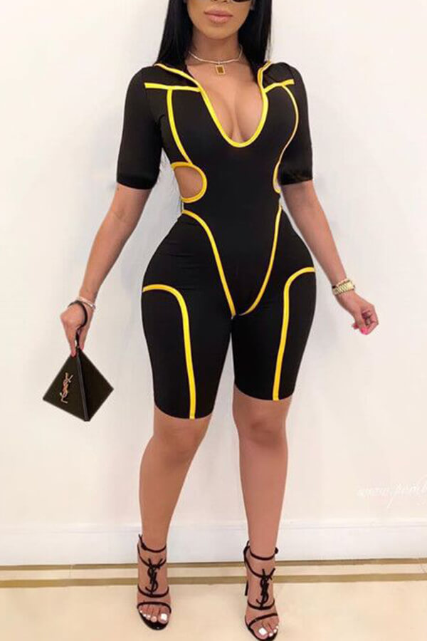 

Lovely Trendy Hollow-out Black One-piece Romper