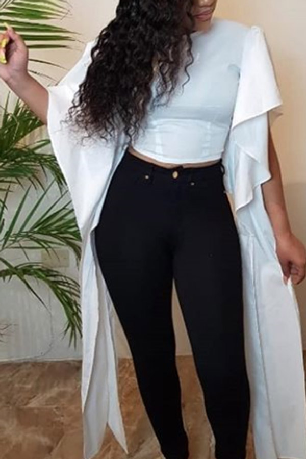 

Lovely Trendy Flounce Design White Blouse
