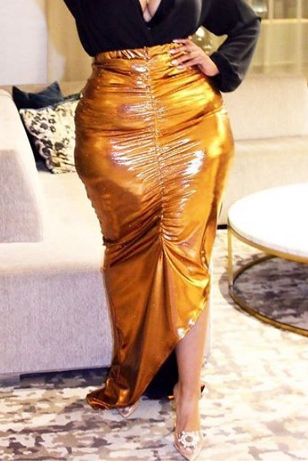 

Lovely Trendy Asymmetrical Yellow Plus Size Skirt