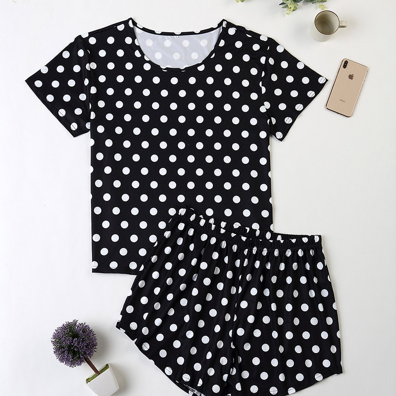 

Lovely Casual Dot Print Black Plus Size Two-piece Shorts Set