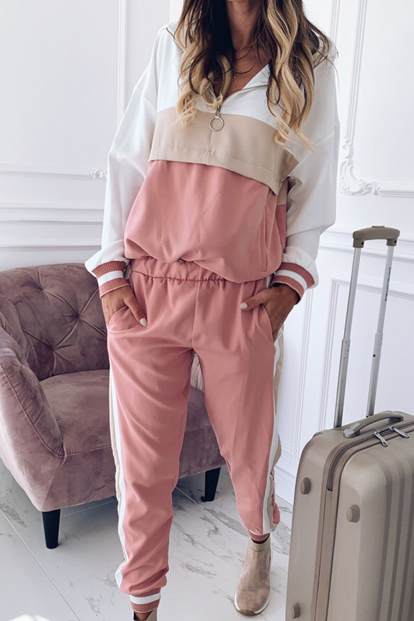 

Lovely Stylish Patchwork Pink Loungewear