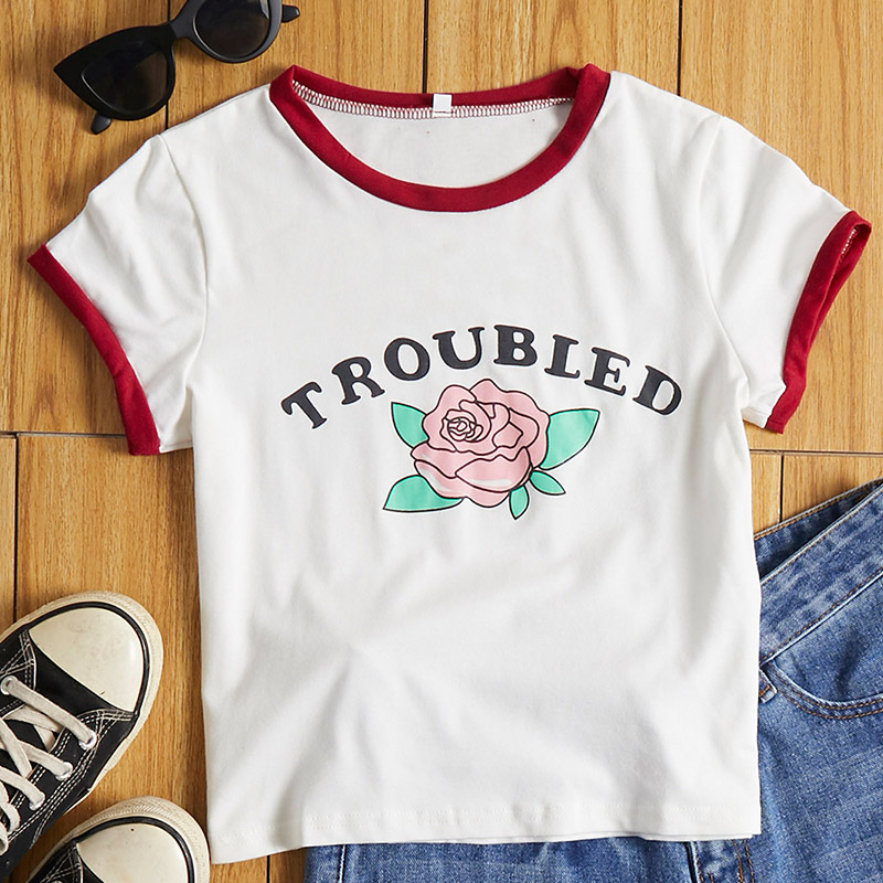 

Lovely Leisure O Neck Letter Print White T-shirt