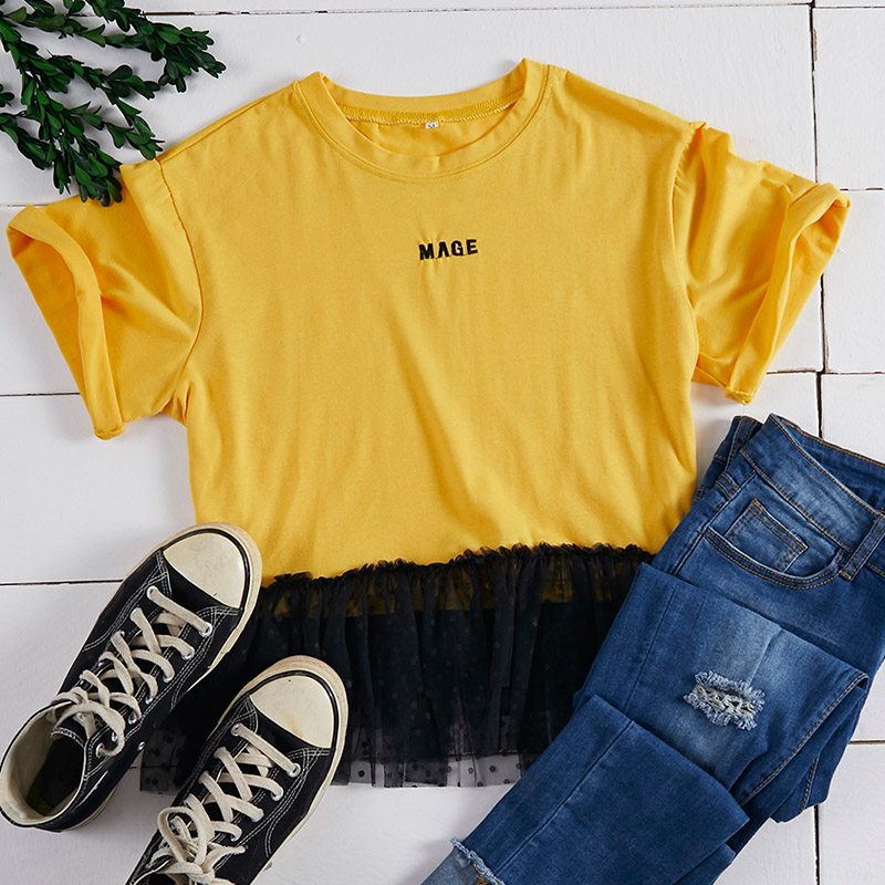 

Lovely Leisure O Neck Print Patchwork Yellow T-shirt