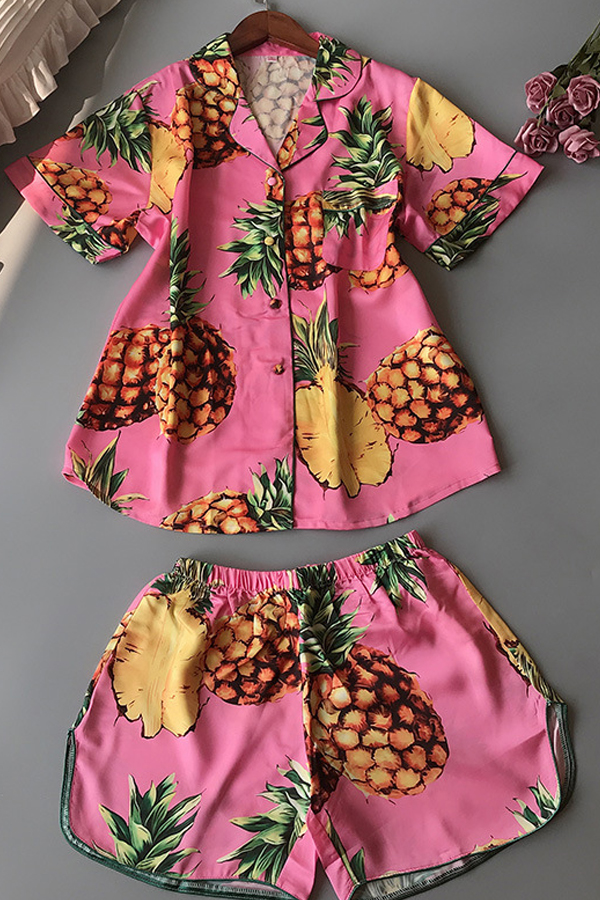 

Lovely Casual Pineapple Print Pink Sleepwear