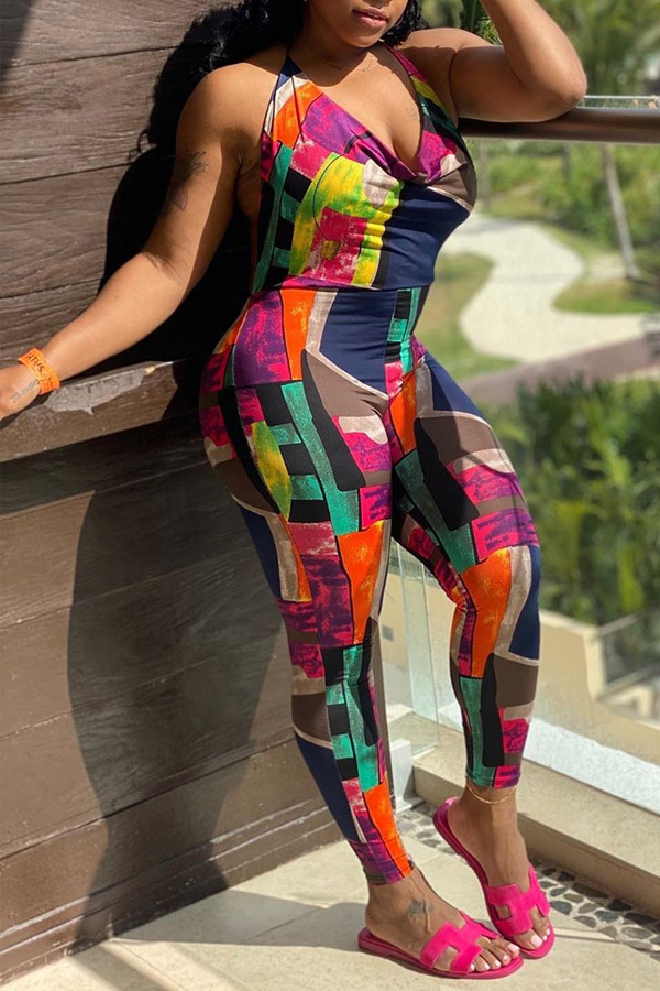 

Lovely Leisure Print Multicolor One-piece Jumpsuit, Multi