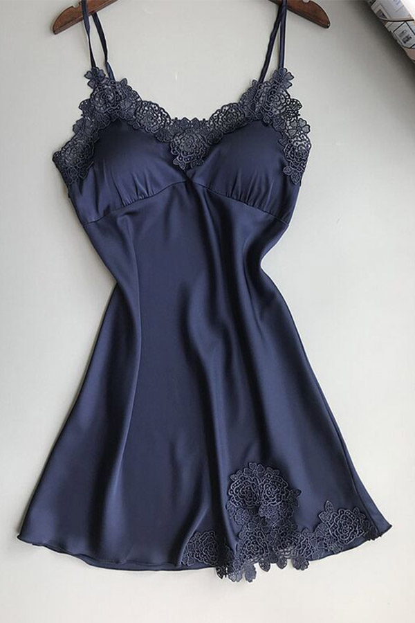 Lovely Sexy Lace Patchwork Deep Blue BabydollsLovelyWholesale