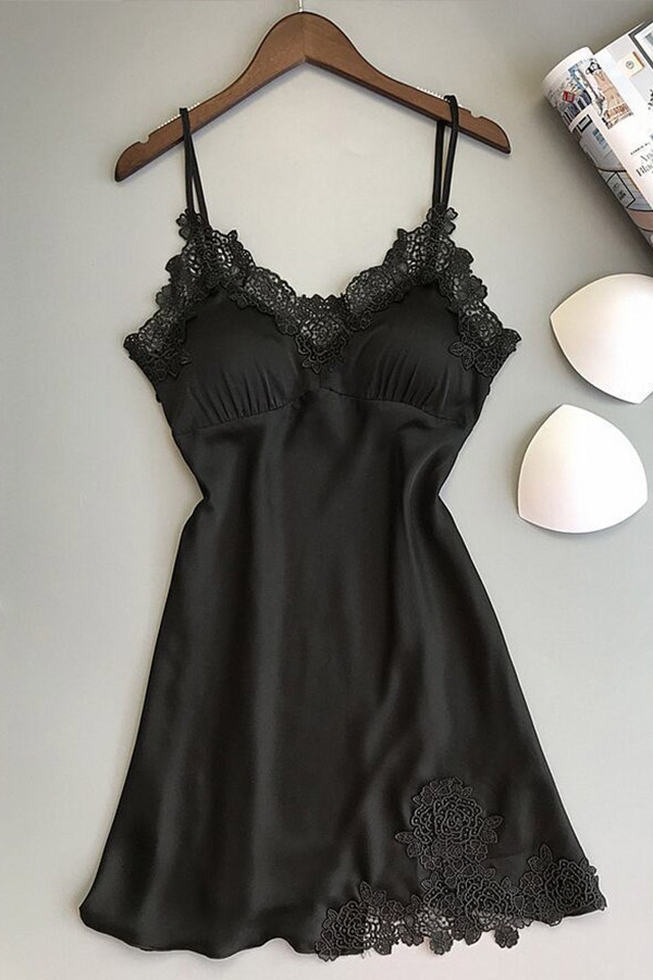 

Lovely Sexy Lace Patchwork Black Babydolls