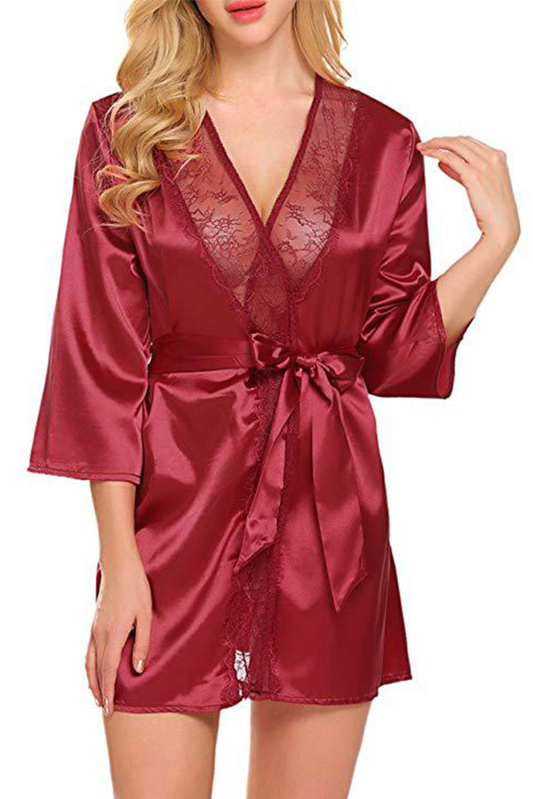 

Lovely Sexy Lace Patchwork Wine Red Babydolls