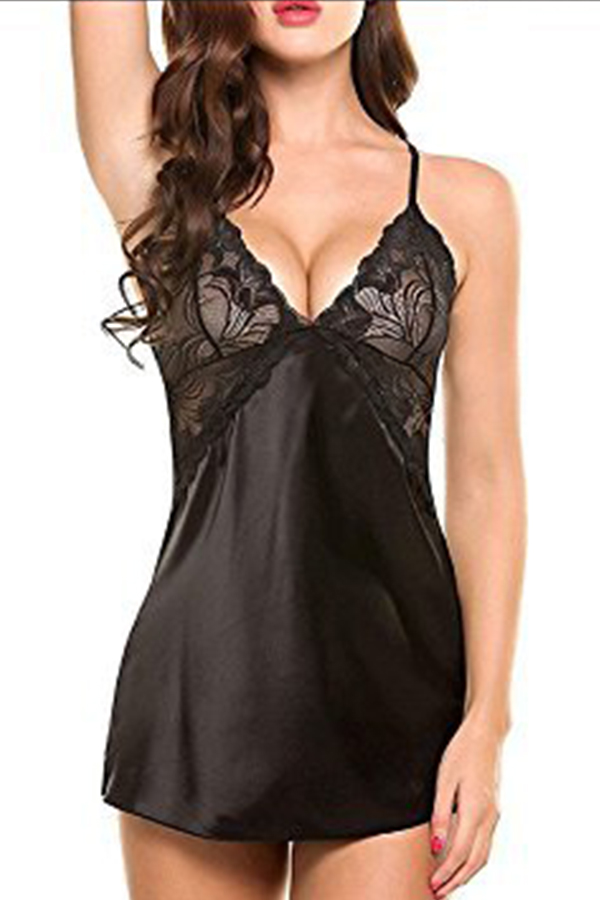 

Lovely Sexy Lace Patchwork Black Babydolls