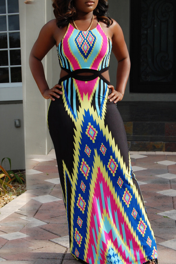 

Lovely Bohemian Print Black Ankle Length Dress