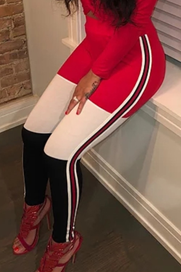 

Lovely Sportswear Patchwork Red Pants