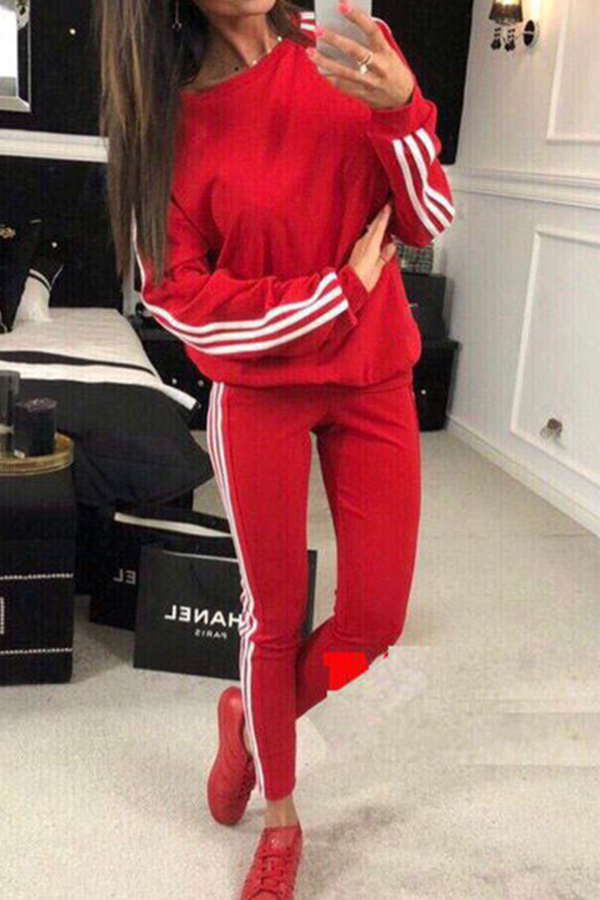 

Lovely Sportswear Patchwork Red Loungewear
