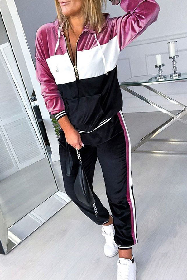 

Lovely Sportswear Patchwork Pink Loungewear
