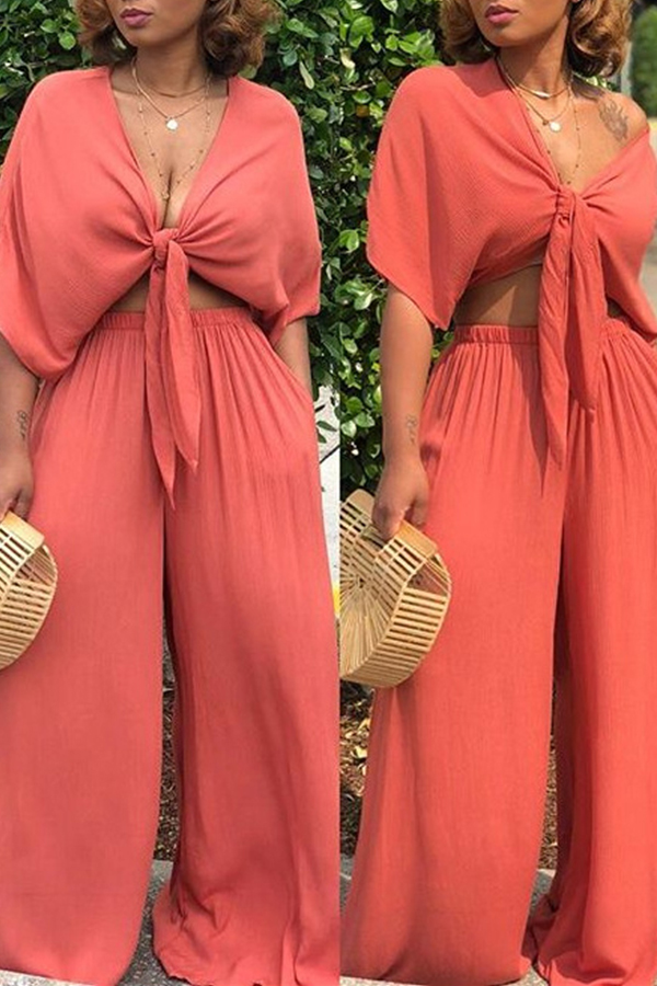 

Lovely Trendy Loose Jacinth Two-piece Pants Set