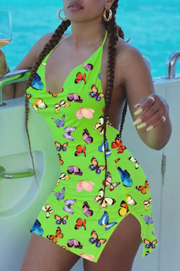 

Lovely Leisure Print Green Mini Dress