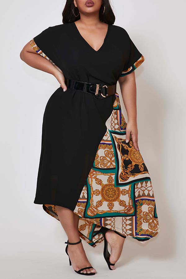 

Lovely Trendy Patchwork Green Ankle Length Plus Size Dress