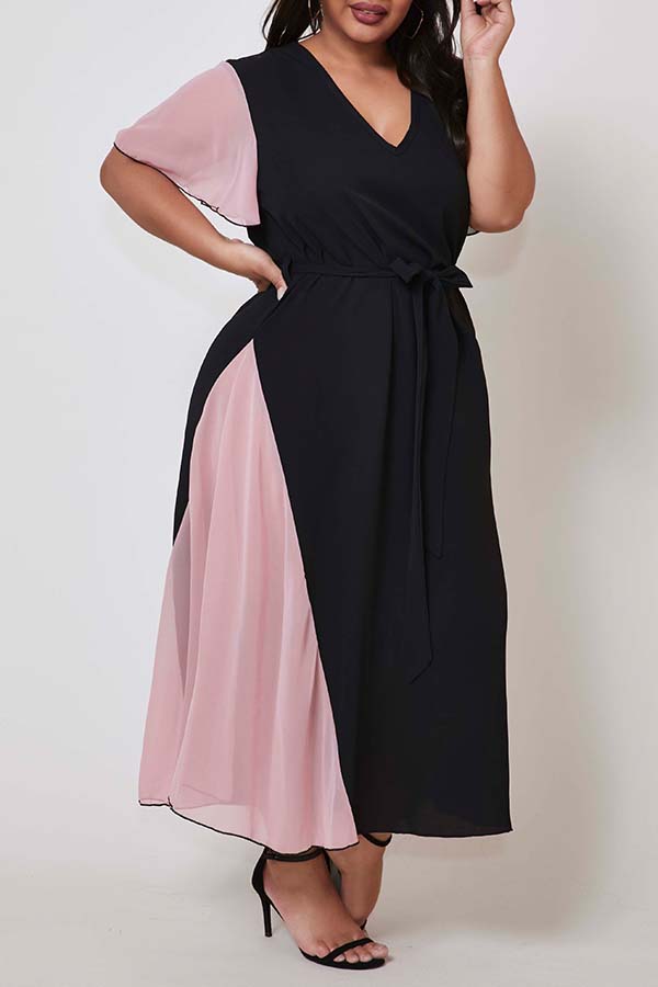 

Lovely Trendy Patchwork Green Ankle Length Plus Size Dress