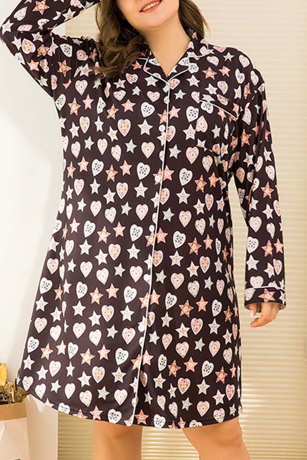 

Lovely Bohemian Print Black Knee Length Plus Size Dress