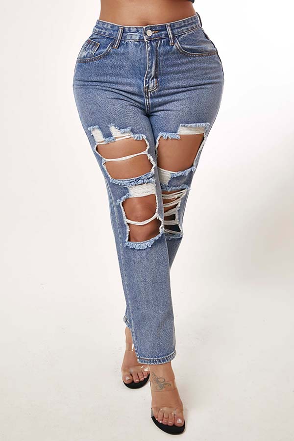 

Lovely Stylish Hollow-out Blue Jeans
