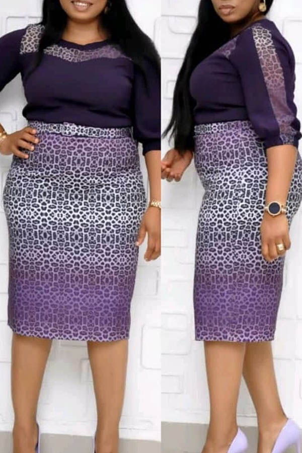 

Lovely Stylish Patchwork Purple Knee Length Plus Size Dress